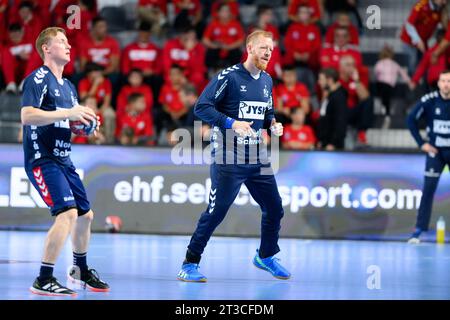 Podgorica, Montenegro, 24.10.23, ottobre 2023, (24) GOTTFRIDSSON Jim Warming Up for EHF European League - Group phase match tra RK Lovcen e SG Flensburg-Handewitt alla Bemax Arena, credito: Stefan Ivanovic/Alamy Live News Foto Stock