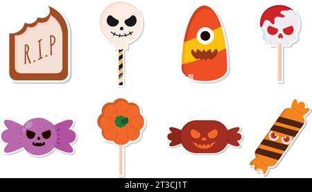 Set di carine icone di caramelle di halloween Vector Illustrazione Vettoriale
