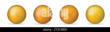 Set con palline colorate in vetro. Sfera realistica lucida, illustrazione vettoriale astratta 3D evidenziata su uno sfondo bianco. Grande bolla di metallo con ombra Illustrazione Vettoriale
