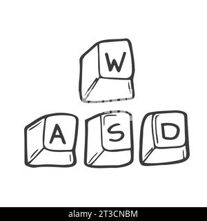 Tasti della tastiera WASD utilizzati nei videogame per PC. Concetto di gioco Illustrazione Vettoriale