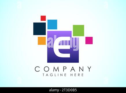 Alfabeto inglese con pixel di dati. Logo dei pixel di dati moderni e tecnologici creativi Illustrazione Vettoriale