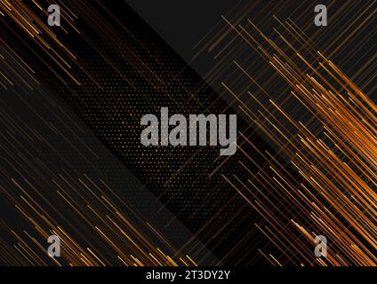 Tecnologia nera sfondo geometrico con punti e linee dorati. Progettazione vettoriale Illustrazione Vettoriale