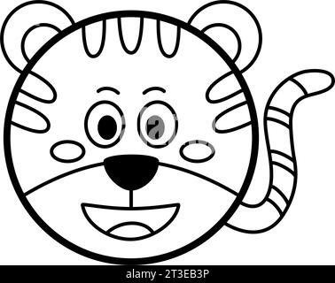 Tiger - elemento grafico vettoriale artistico con contorno nero e volto semplice e carino per descrivere il tipo di animali, il poster per bambini e la pagina da colorare dello zoo Illustrazione Vettoriale