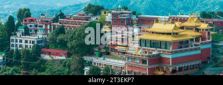 La vista aerea del Monastero Thrangu Tashi Yangtse o Monastero del Buddha di Namo è un monastero buddista tibetano, vicino a Kathmandu, Nepal Foto Stock