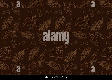 pattern di cacao senza cuciture con fagioli e foglie Illustrazione Vettoriale