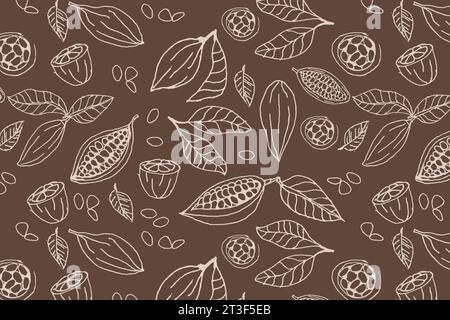 fagioli di cacao con sfondo organico su sfondo marrone Illustrazione Vettoriale