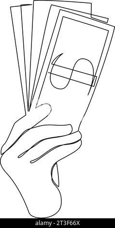 Disegno continuo a una linea di banconote in dollari. Concetto finanziario o economico disegnato da una linea unica. Illustrazione vettoriale Illustrazione Vettoriale