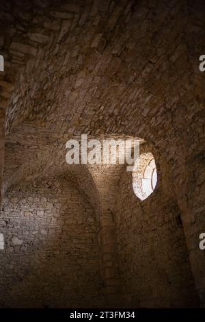 Francia, Gard, Chusclan, vigneti Cotes du Rhone, Maison Sinnae, cantina cooperativa Chusclan, castello Gicon, Cappella di San Magdalene XI secolo Foto Stock