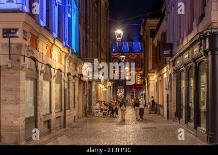 Francia, Nord, Lille, via Couronnes 3 affacciata sulla vecchia borsa valori Foto Stock