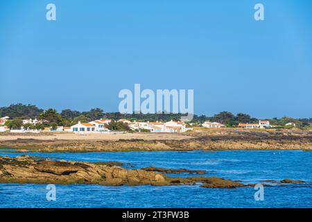 Francia, Vandea, Ile d'Yeu, Port-Joinville, vista sulla costa del Noroit (costa nord-occidentale) Foto Stock