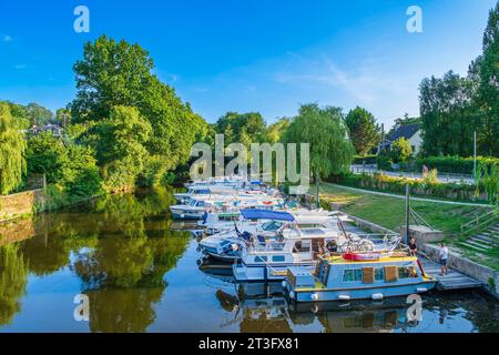 Francia, Morbihan, la Gacilly, il porto turistico sulle rive del fiume Aff Foto Stock