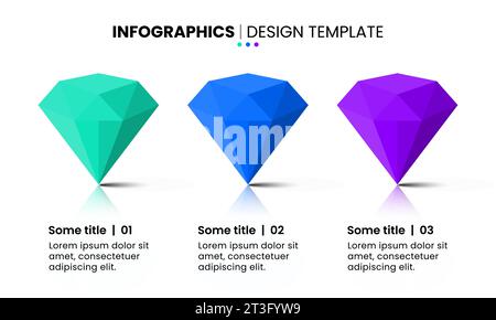 Modello infografico con 3 opzioni o passaggi. Pietre preziose. Può essere utilizzato per layout del flusso di lavoro, diagrammi, banner, webdesign. Illustrazione vettoriale Illustrazione Vettoriale