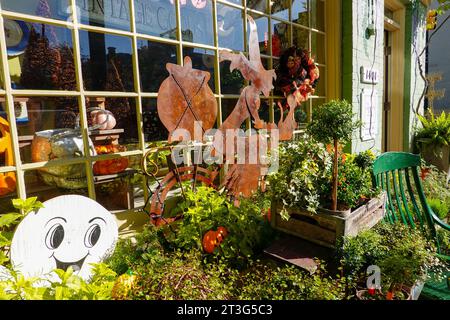 Affascinanti decorazioni di Halloween all'esterno del negozio in King Street, Old Town, Alexandria, Virginia, USA. Foto Stock