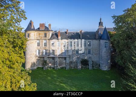 Francia, Seine-et-Marne (77), Nangis, Château de la Motte-Beauvoir o Beauvais (vista aerea) Foto Stock