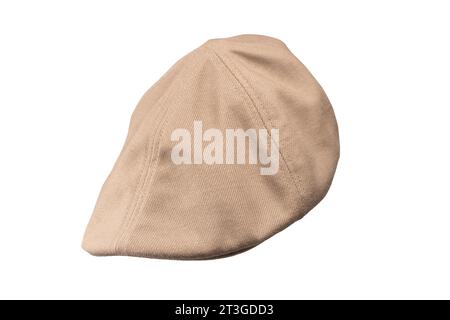 Tappo ascot marrone chiaro isolato su sfondo bianco. Foto Stock
