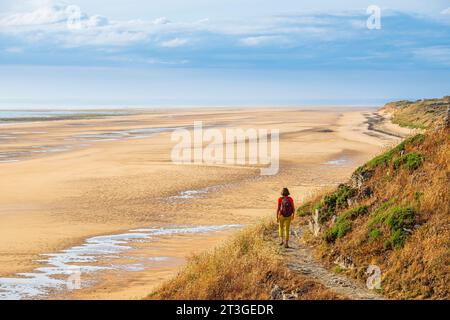 Francia, Manche, Cotentin, Barneville-Carteret, Cap de Carteret, la Vieille Eglise, escursioni sul sentiero GR 223 Foto Stock