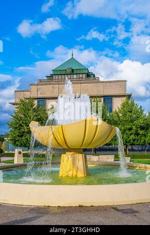 Francia, Indre et Loire, Tours, quartiere Vieux-Tours, fontana di piazza Anatole France di fronte alla Biblioteca Comunale Foto Stock