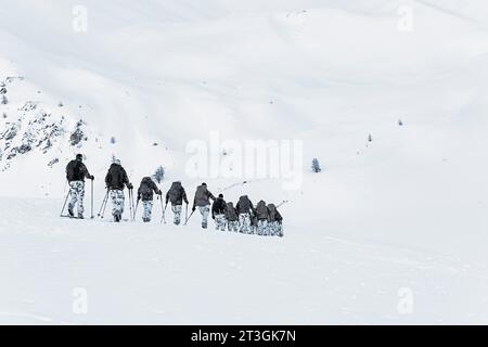 Francia, Hautes Alpes, Parco Nazionale di Ecrins, le Monetier les Bains, col du Lautaret (2057 m), cacciatori alpini del reggimento Vars Foto Stock