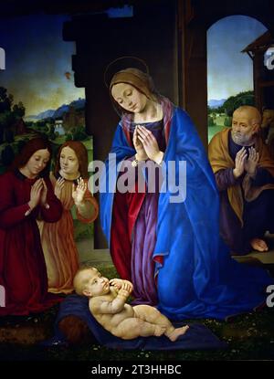 Adorazione del bambino - Adorazione del bambino ca 1500 di Lorenzo di credi, 1460-1537 Italia, Museo, Foto Stock