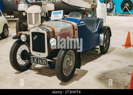 Un'auto d'epoca Austin 7 Ruby del 1935 in mostra al Tairāwhiti Aviation Museum di Gisborne, nuova Zelanda Foto Stock