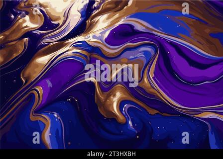 Sfondo astratto in marmo blu, oro e viola. Foto Stock