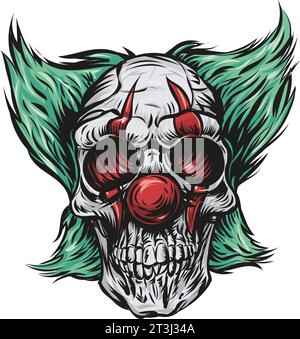 Skull Clown horror disegnato a mano. illustrazione vettoriale Illustrazione Vettoriale