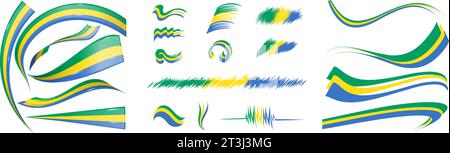 Elementi del set di flag Gabon, illustrazione vettoriale su sfondo bianco Illustrazione Vettoriale