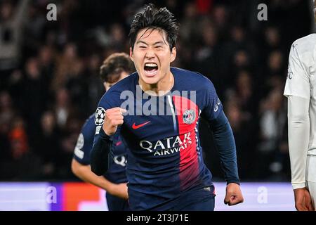 Parigi, Francia, Francia. 25 ottobre 2023. Lee KANG-IN del PSG celebra il suo gol durante la partita del gruppo F di UEFA Champions League tra il Paris Saint-Germain e l'AC Milan al Parc des Princes Stadium il 25 ottobre 2023 a Parigi, in Francia. (Immagine di credito: © Matthieu Mirville/ZUMA Press Wire) SOLO USO EDITORIALE! Non per USO commerciale! Foto Stock