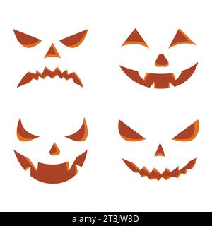 Set di spaventose zucche di halloween o di volti fantasma illustrazioni vettoriali. I volti spaventosi della zucca di halloween impostano un'immagine vettoriale Illustrazione Vettoriale