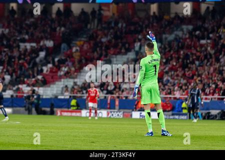 Lisbona, Portogallo. 24 ottobre 2023. Alejandro Remiro della Real Sociedad visto durante la partita di UEFA Champions League 2023/24 tra Benfica e Real Sociedad al Estádio do Sport Lisboa e Benfica. Punteggio finale; Benfica 0:1 Real Sociedad. Credito: SOPA Images Limited/Alamy Live News Foto Stock