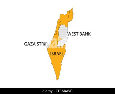 Israele, gaza, mappa della riva occidentale, illustrazione vettoriale. Illustrazione Vettoriale