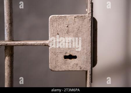 Primo piano della serratura sullo sportello a celle chiuse Foto Stock