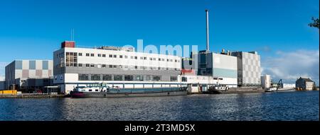 Koog aan de Zaan, Paesi Bassi, 15.10.2023, stabilimento di trasformazione del cacao degli Olam Food Ingredients lungo il fiume Zaan Foto Stock