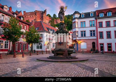 Heidelberg, Germania. Immagine del paesaggio urbano del centro storico di Heidelberg, in Germania, al bellissimo tramonto autunnale. Foto Stock