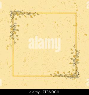 Cornice elegante per un invito a matrimoni, compleanni, festeggiamenti in giallo e oro Foto Stock