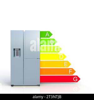 refrigerazione e classificazione energetica con barre a freccia. rendering 3d. Foto Stock