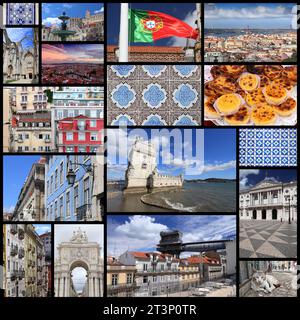 Cartolina della città di Lisbona. Viaggia in collage fotografico dei luoghi di interesse da Lisbona, Portogallo. Foto Stock