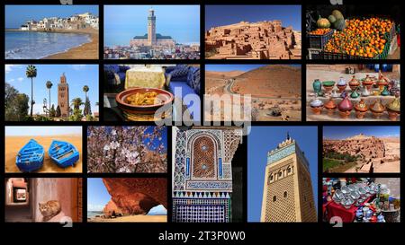 Collage fotografico in Marocco. Cartolina Travel Place. Foto Stock