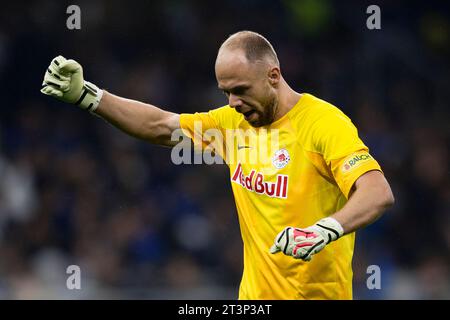 Alexander Schlager del RB Salzburg celebra la partita di calcio della UEFA Champions League tra FC Internazionale e RB Salzburg. Foto Stock