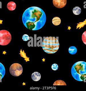 Modellare la galassia con i pianeti senza interruzioni. Sistema solare clip ART: Sole, terra, luna, mercurio, asteroide, giove, marte, saturno, venere, urano, nello spazio Foto Stock