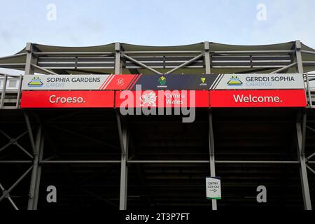 Ingresso al Glamorgan Cricket Ground, Sophia Gardens, Cardiff. Presa nell'autunno 2023. Ottobre Foto Stock