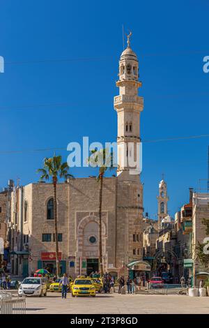 Betlemme, Palestina - 20 novembre 2015: Vista della moschea di Omar. La più antica moschea della città di Betlemme. Foto Stock