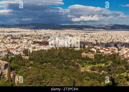Vista aerea dello skyline di Atene, Grecia Foto Stock