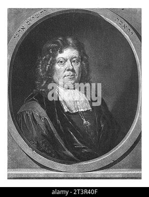 Ritratto del predicatore e professore Gerbrand van Leeuwen, Pieter Schenk (i), dopo Arnold Boonen, 1670 - 1713 Foto Stock