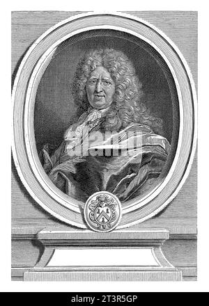 Ritratto di Jean Herault de Gourville, Gerard Edelinck, dopo Hyacinthe Rigaud, 1669 - 1707 Ritratto del diplomatico francese Jean Herault de Gourville Foto Stock