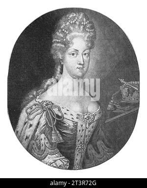 Ritratto di Christina Ewartina van Saksen, Pieter Schenk (i), 1670 - 1713 Christina Ewartina, duchessa di Sassonia con collane di perle nei capelli. Besi Foto Stock