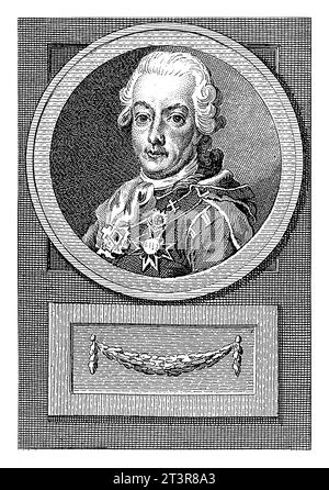 Ritratto di Gustavo III, re di Svezia, Reinier Vinkeles (i), dopo Jacobus Buys, 1783 - 1795, vintage inciso. Foto Stock