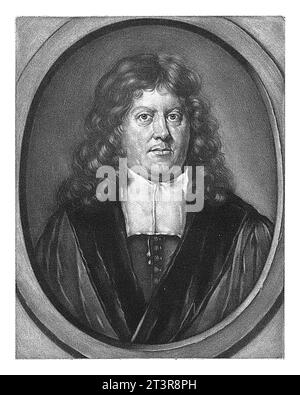 Ritratto di Gerbrand van Leeuwen, Pieter Schenk (i), dopo David van der Plas, 1686 - 1713 il predicatore e professore Gerbrand van Leeuwen. Foto Stock