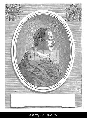 Ritratto del Cardinale Luigi Omodei, Giuseppe Maria Testana, 1658 - 1679 in alto a sinistra e in alto a destra uno stemma. Foto Stock