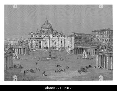 Vista su St Piazza Pietro a città del Vaticano, Domenico amici, 1845 veduta di San Piazza San Pietro a città del Vaticano con San La Basilica di Pietro e gli Apostoli Foto Stock